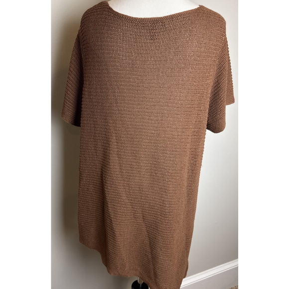 Eileen Fisher Asymmetric Sweater Tunic Top Linen Cotton Knit Rust XL - Picture 3 of 4